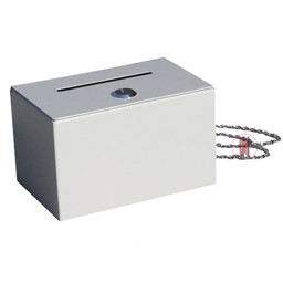 Zeige Details für Spendenbox Metall weiß abschließbar Bild von Spendenbox Metall weiß abschließbar