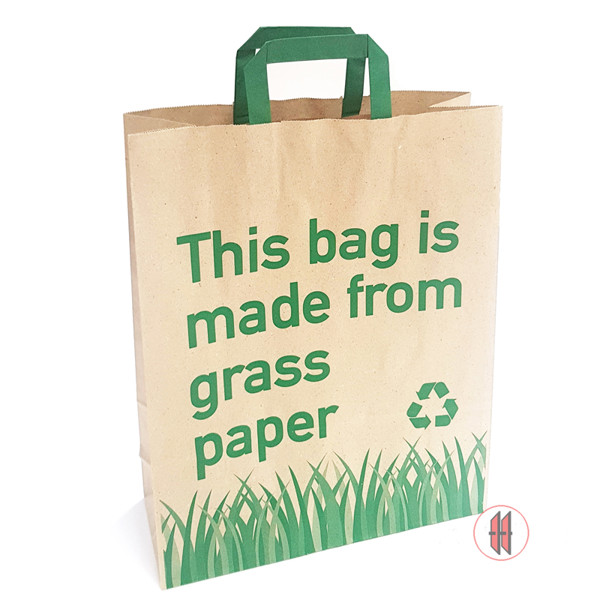Bild von Papiertragetasche "This bag is made from grass paper" 32x40 natur