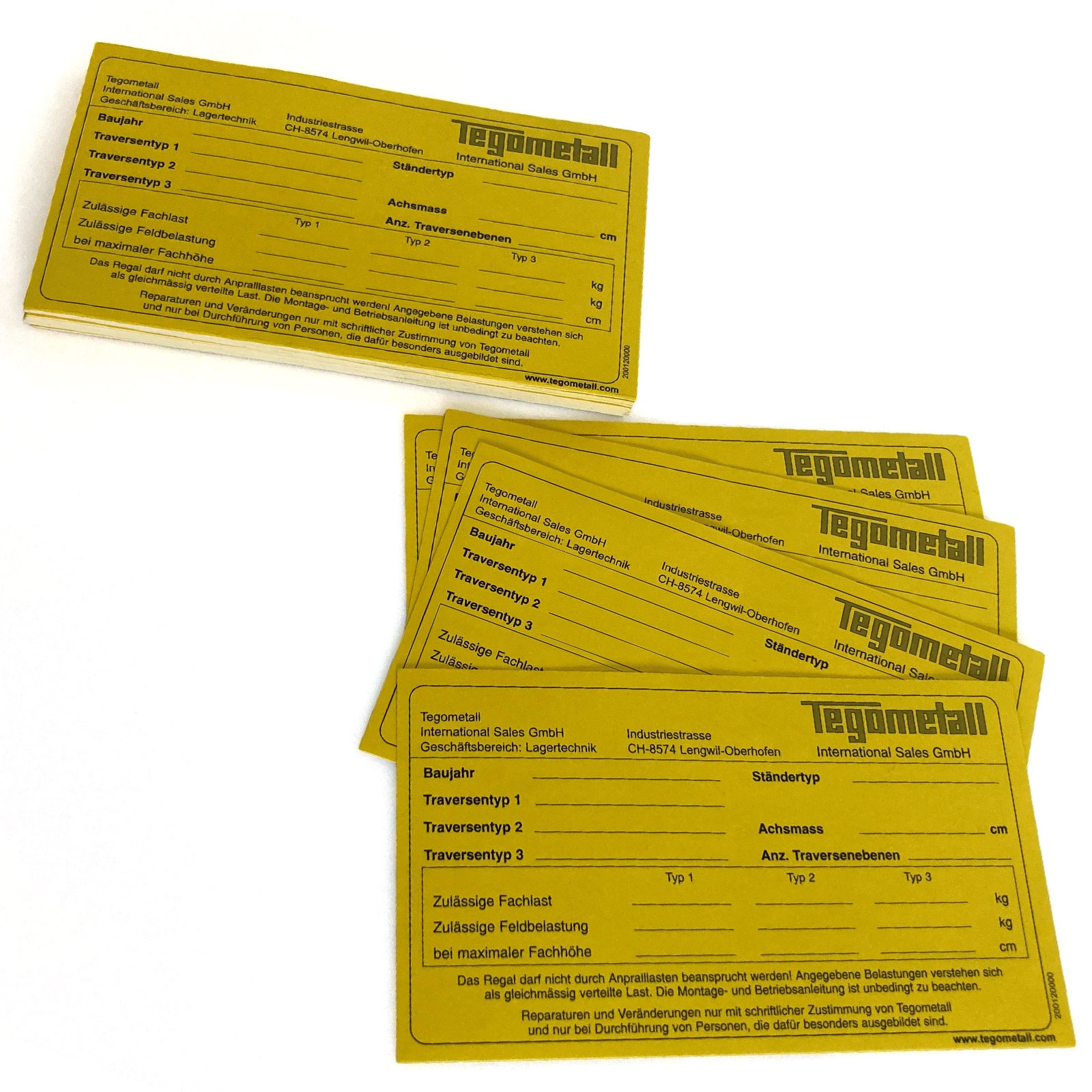 Bild von Tegometall Belastungsetiketten für Schwerlastregale – selbstklebend, 120 × 67 mm, 50 Stück